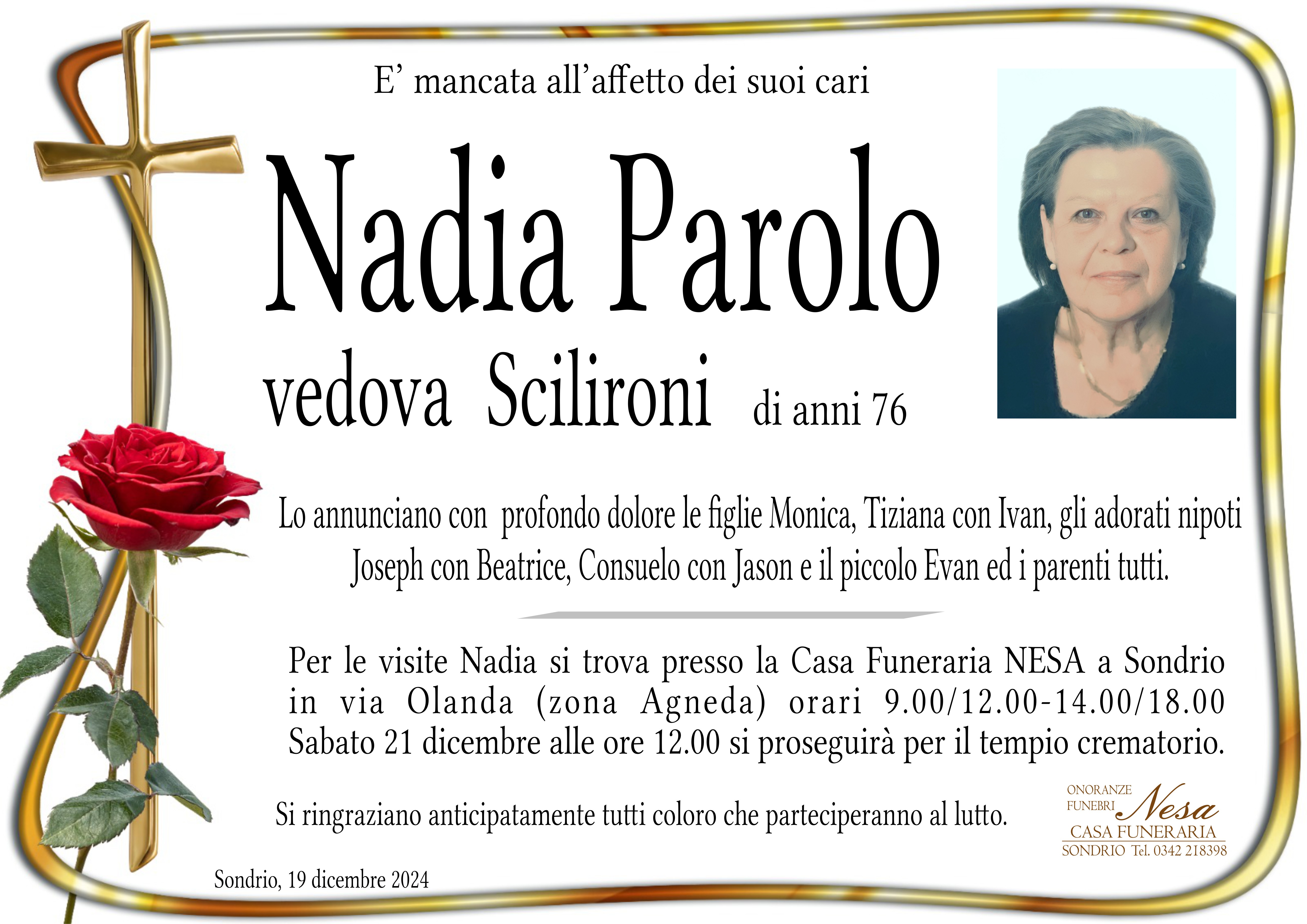 Necrologio NADIA PAROLO